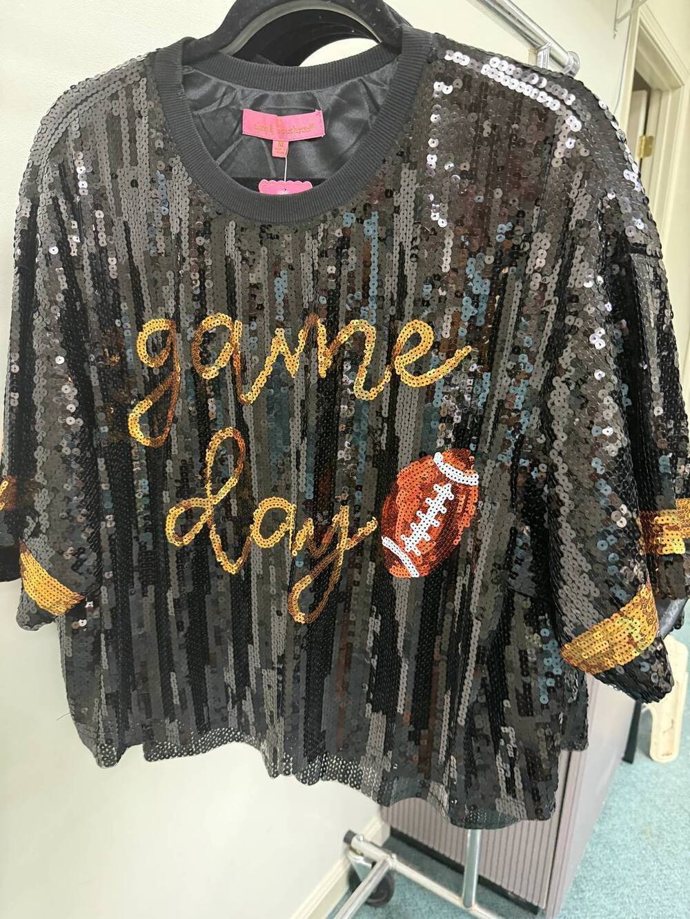 NEW SIMPLY SOUTHERN women's sequin game day shirt in black
